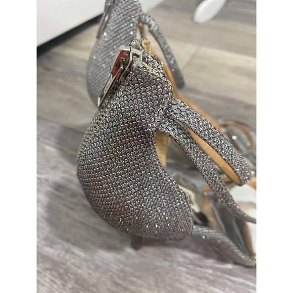Badgley Mischka Sparkly Silver Strappy Sandal Heel Size 10 - Picture 6 of 8